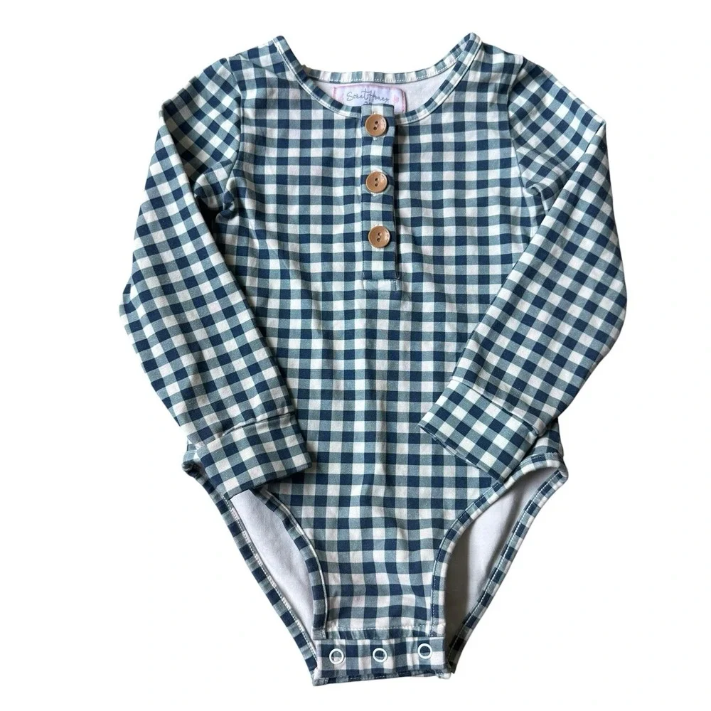 Sweet Honey Blue Gingham Long Sleeve Button Up 3T